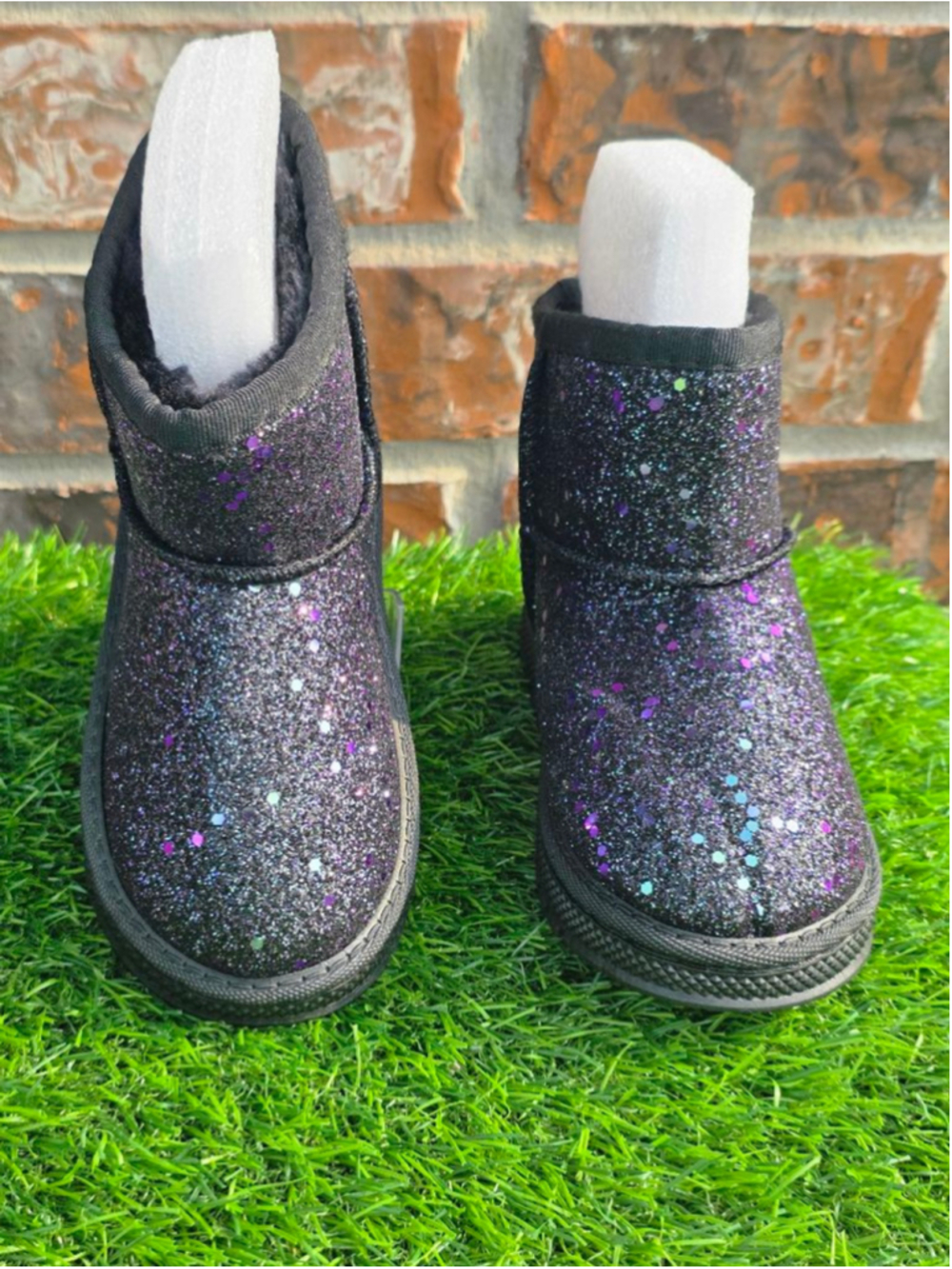 Baby Unbranded Boots Size 7 Black Purple Glitter